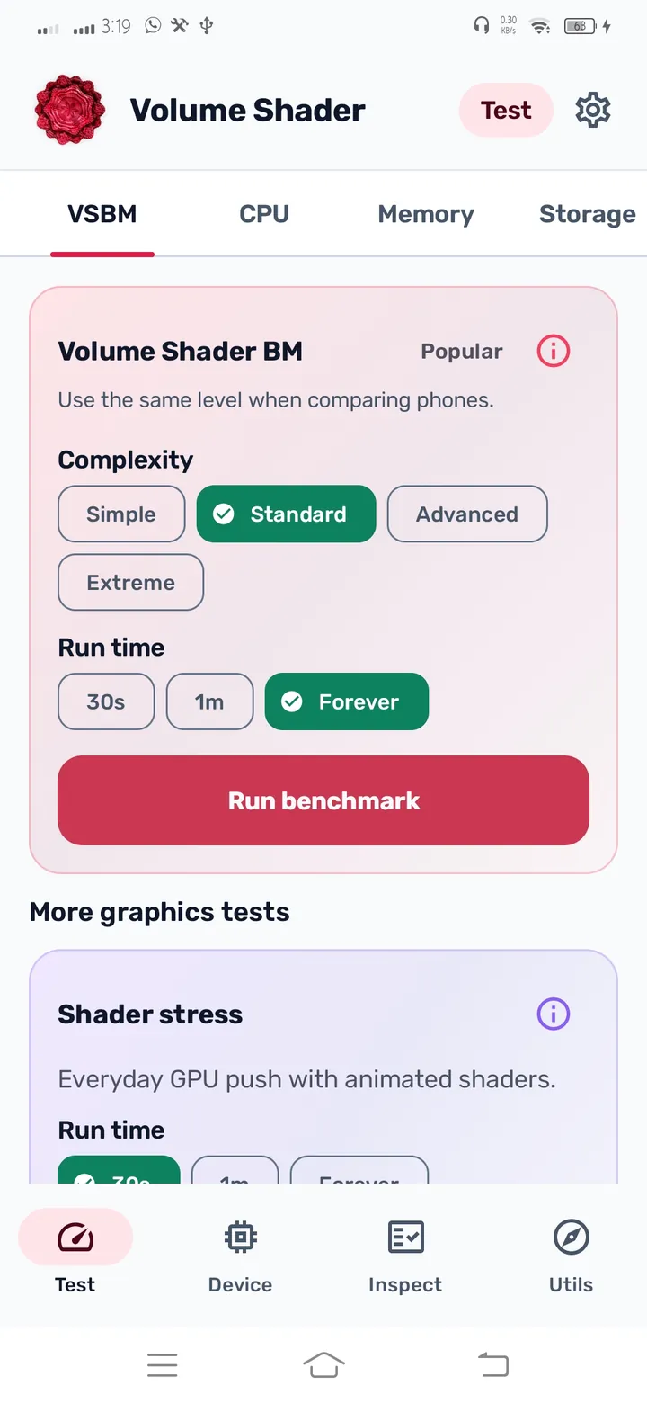 Pick a complexity level and run time, then start the benchmark