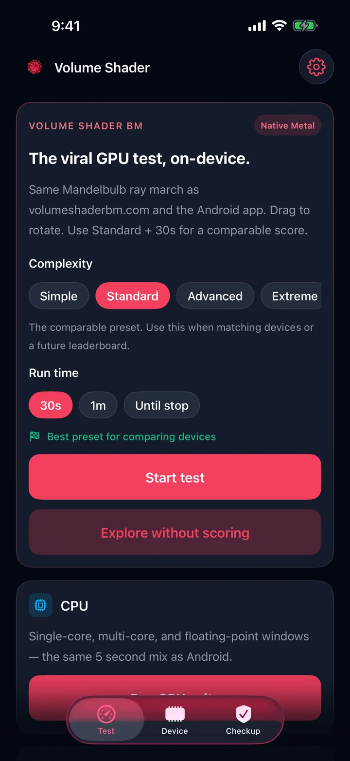 Volume Shader BM setup with complexity, run time, and Explore